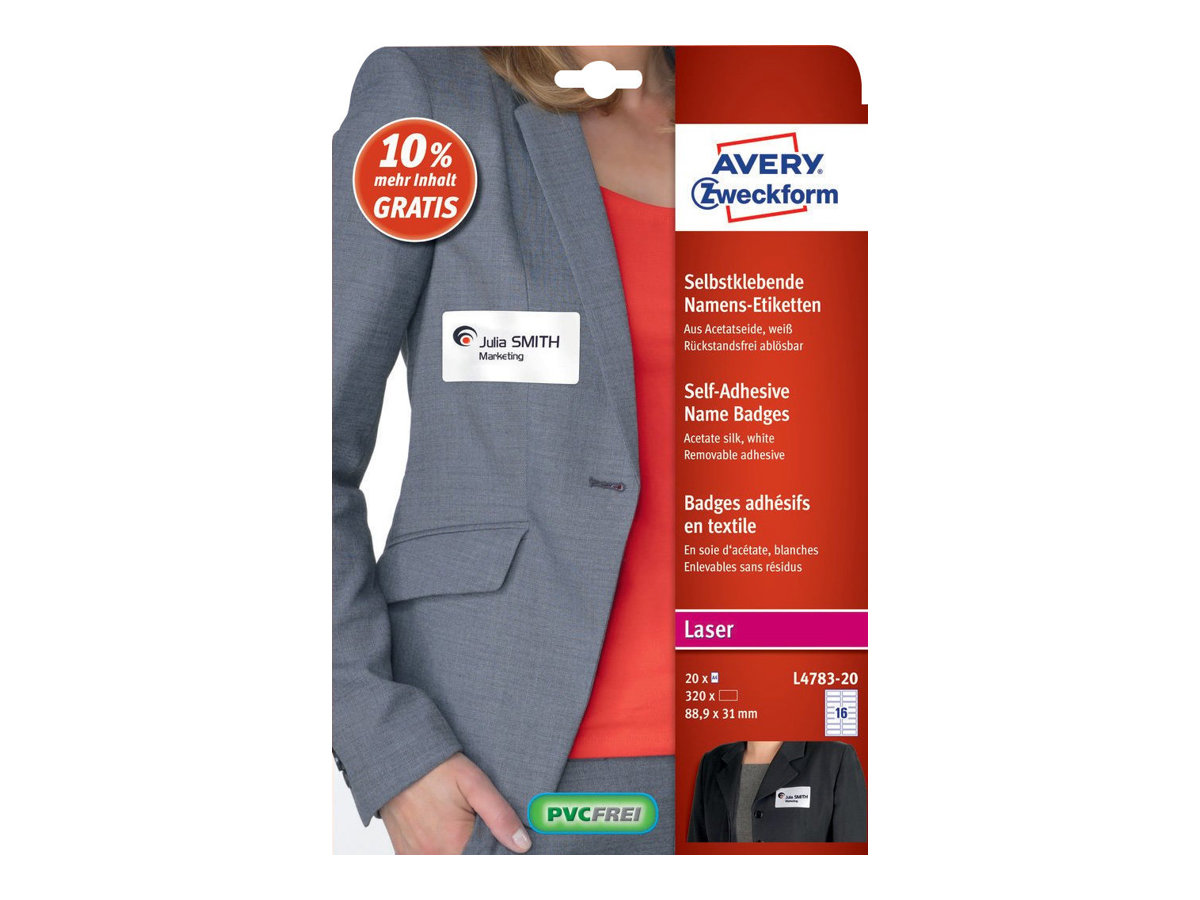 320 AVERY Zweckform Namensetiketten L4783-20 weiss 88,9 x 31,0 mm 320 AVERY Zweckform Namensetiketten L4783-20 weiss 88,9 x 31,0 mm