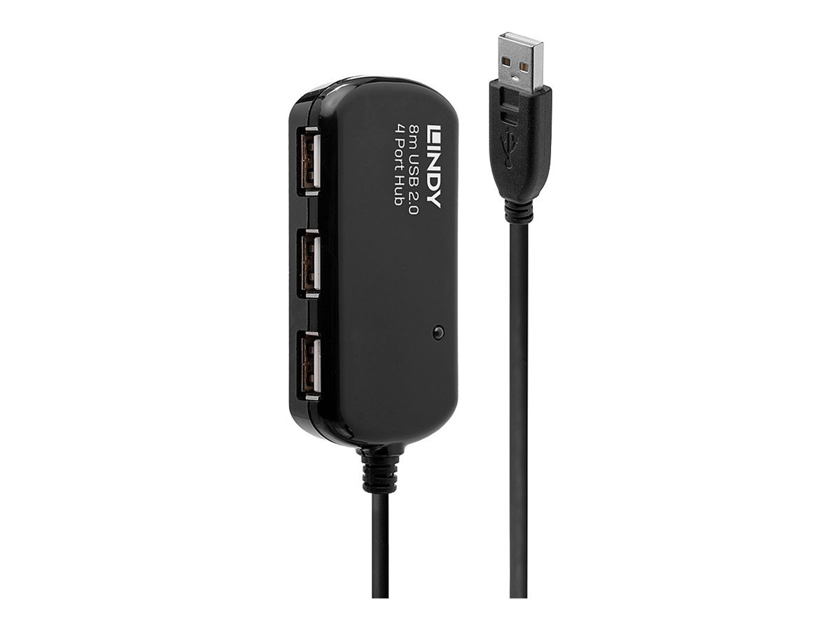 LINDY USB 2.0 Aktiv-Verlaengerung Pro 8m inklusive 4 Port USB-Hub