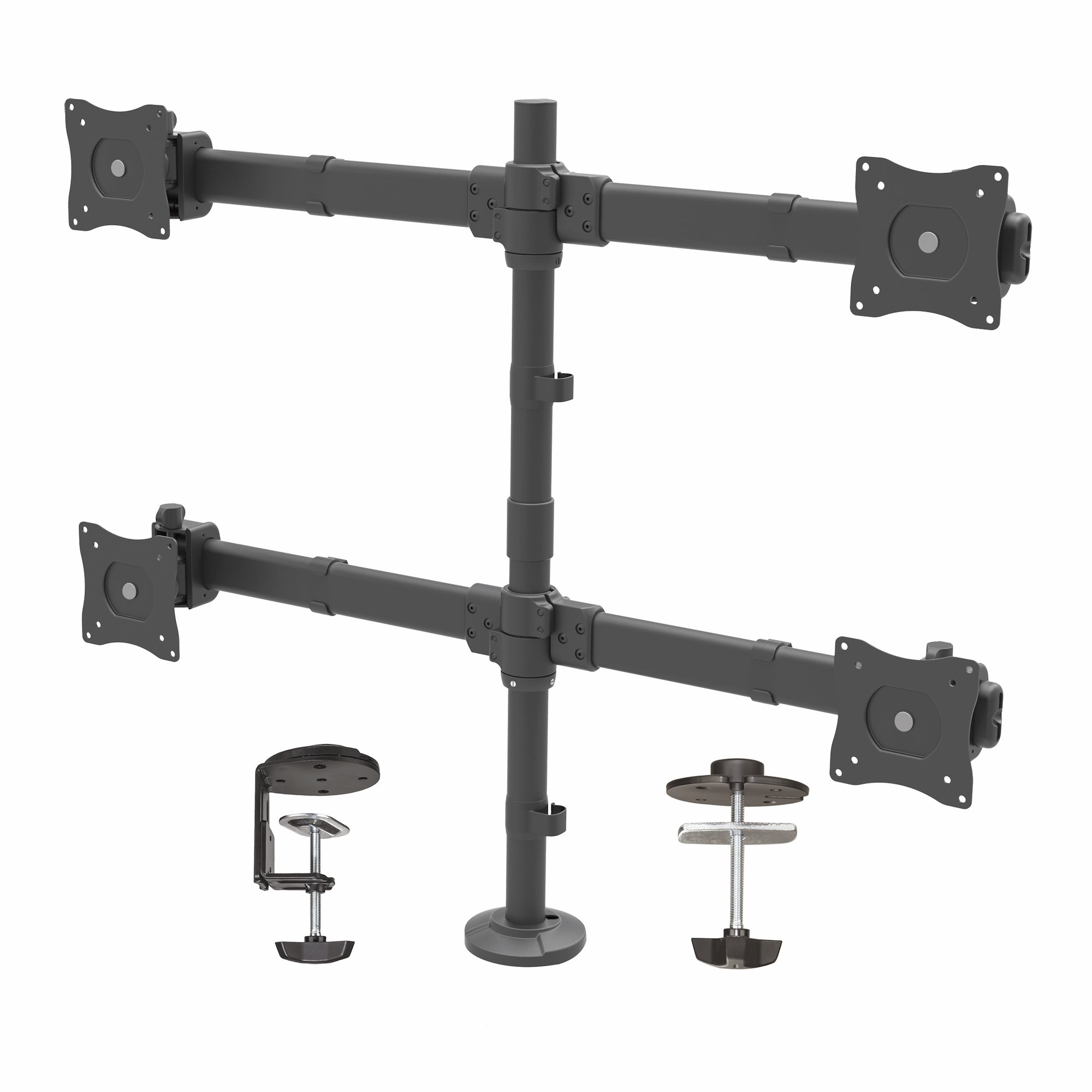STARTECHCOM Quad Monitor Mount Articulating Clamp or Grommet Mount Monitors up to 24in VESA Mount 4 Monitor Setup