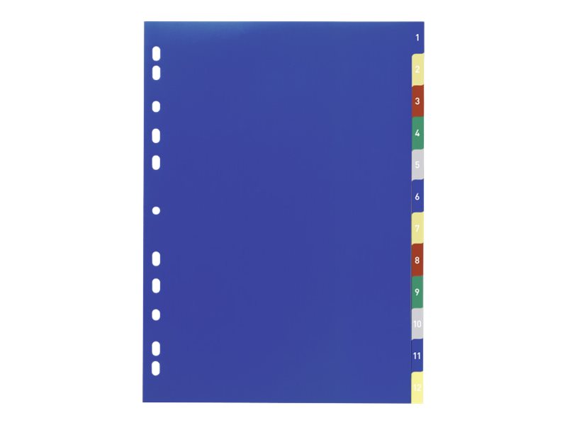 DURABLE Ordnerregister Vollformat 1-12 blau, gelb, rot, gruen, grau 12-teilig, 1 Satz