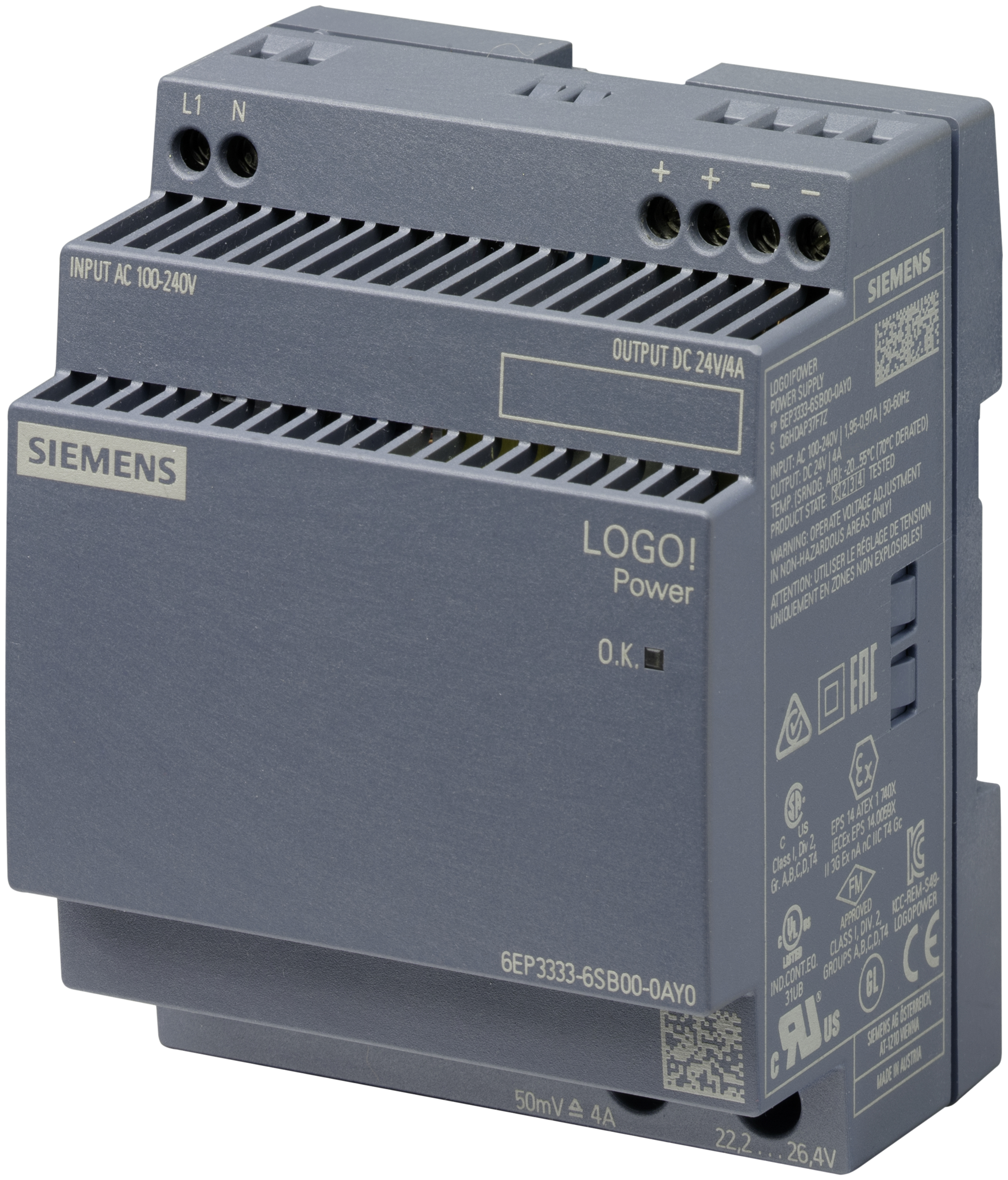 Siemens Stromversorgung LOGO!Power 1phasig DC 24 V/4 A Siemens Stromversorgung LOGO!Power 1phasig DC 24 V/4 A