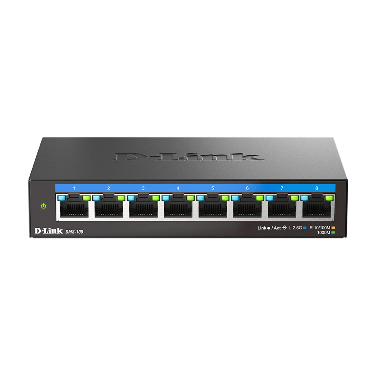 D-LINK DMS-108 8-Port Multi-Gigabit unmanaged Switch 8x 2.5G Ethernet Ports 802.3x Metallgehäuse ohne Lüfter Wi-Fi 6 IGMP