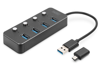 DIGITUS USB 3.0 Hub, 4-port, schaltbar, Aluminium Gehäuse