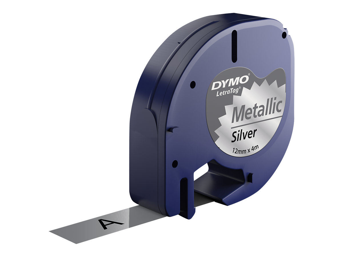 DYMO LetraTag-Band, Plastik 12mm x 4m schwarz->silbermetal