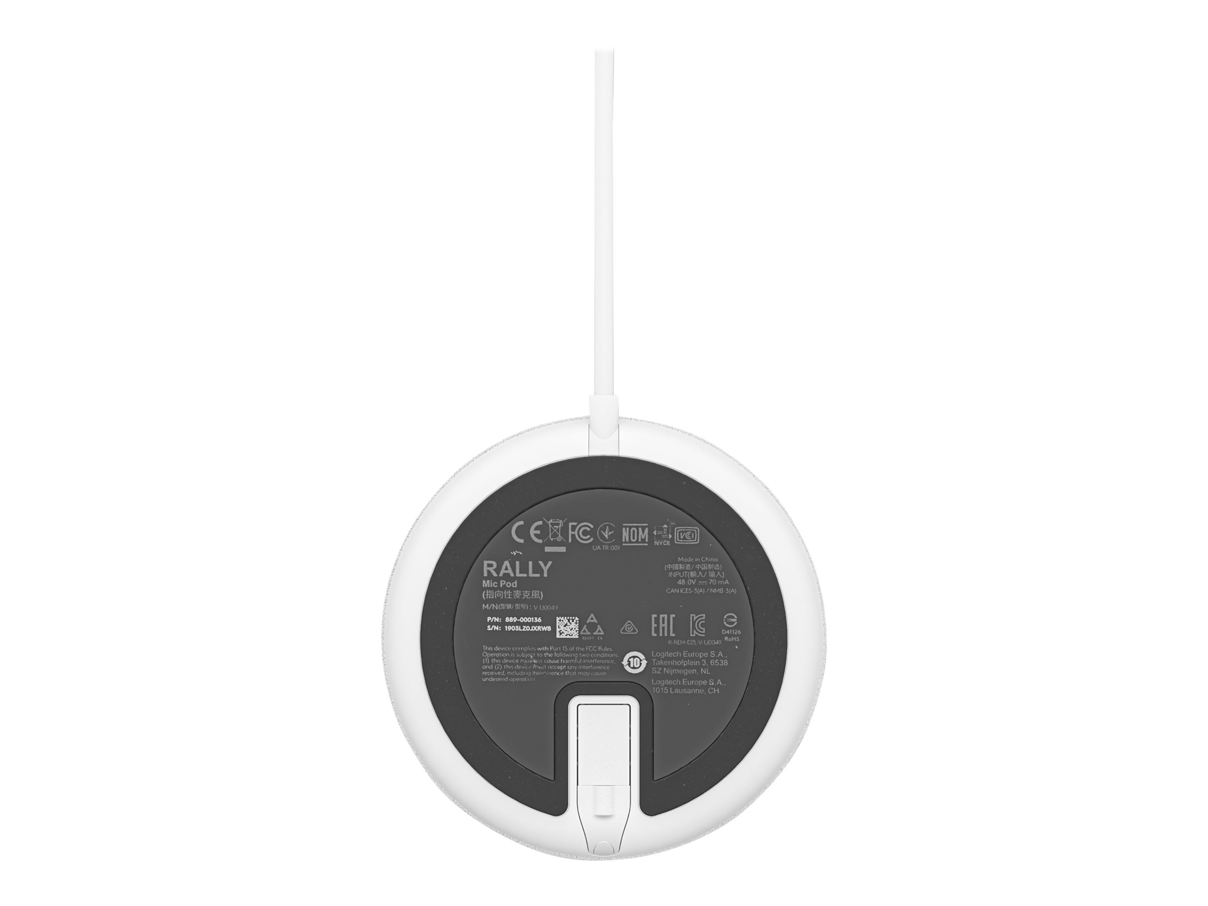 LOGITECH Rally Mic Pod Microphone white Skype Certified Zoom Certified Cisco Webex Certified for Rally Bar Plus Room Solution Large