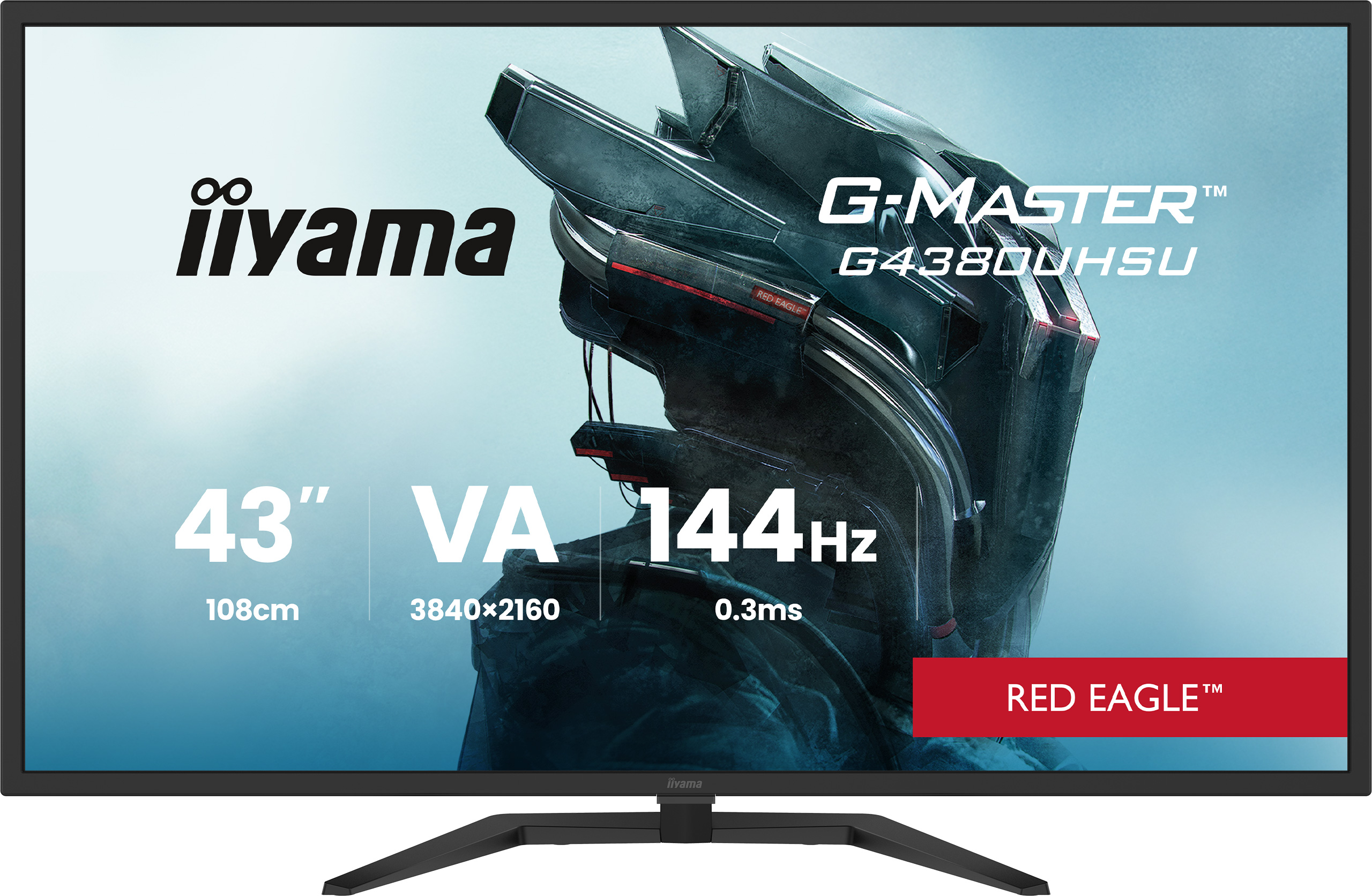 IIYAMA G4380UHSUB2 GMaster Red Eagle 109,22cm 43Zoll VA UHD 144Hz 550cdm2 04ms FreeSync 2xHDMI 2xDP 4xUSB 32 2x7W Speakers