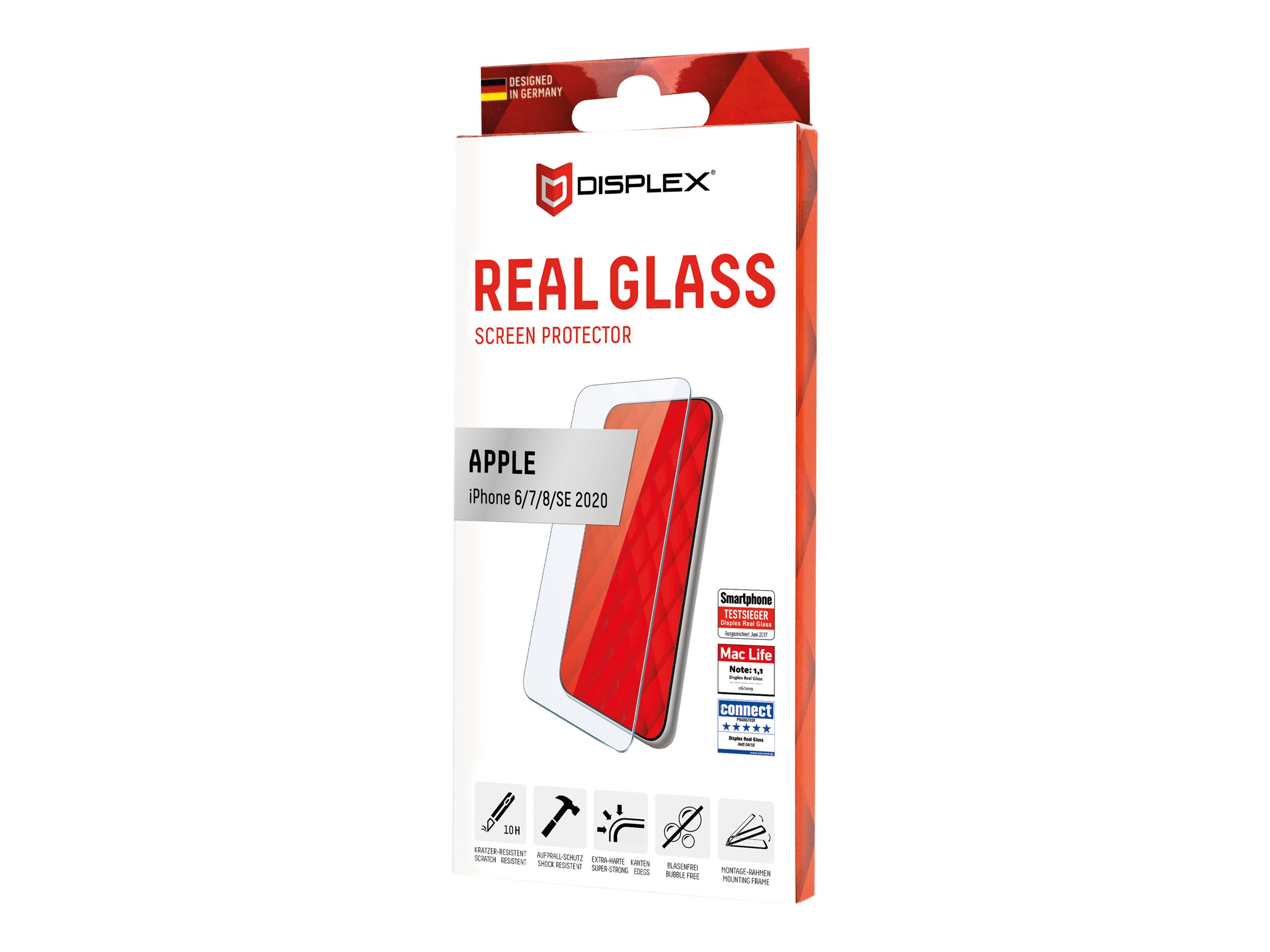 E.V.I. DISPLEX Real Glass - Bildschirmschutz für Handy - 2D - für Apple iPhone 6, 6s, 7, 8, SE (2. Generation)
