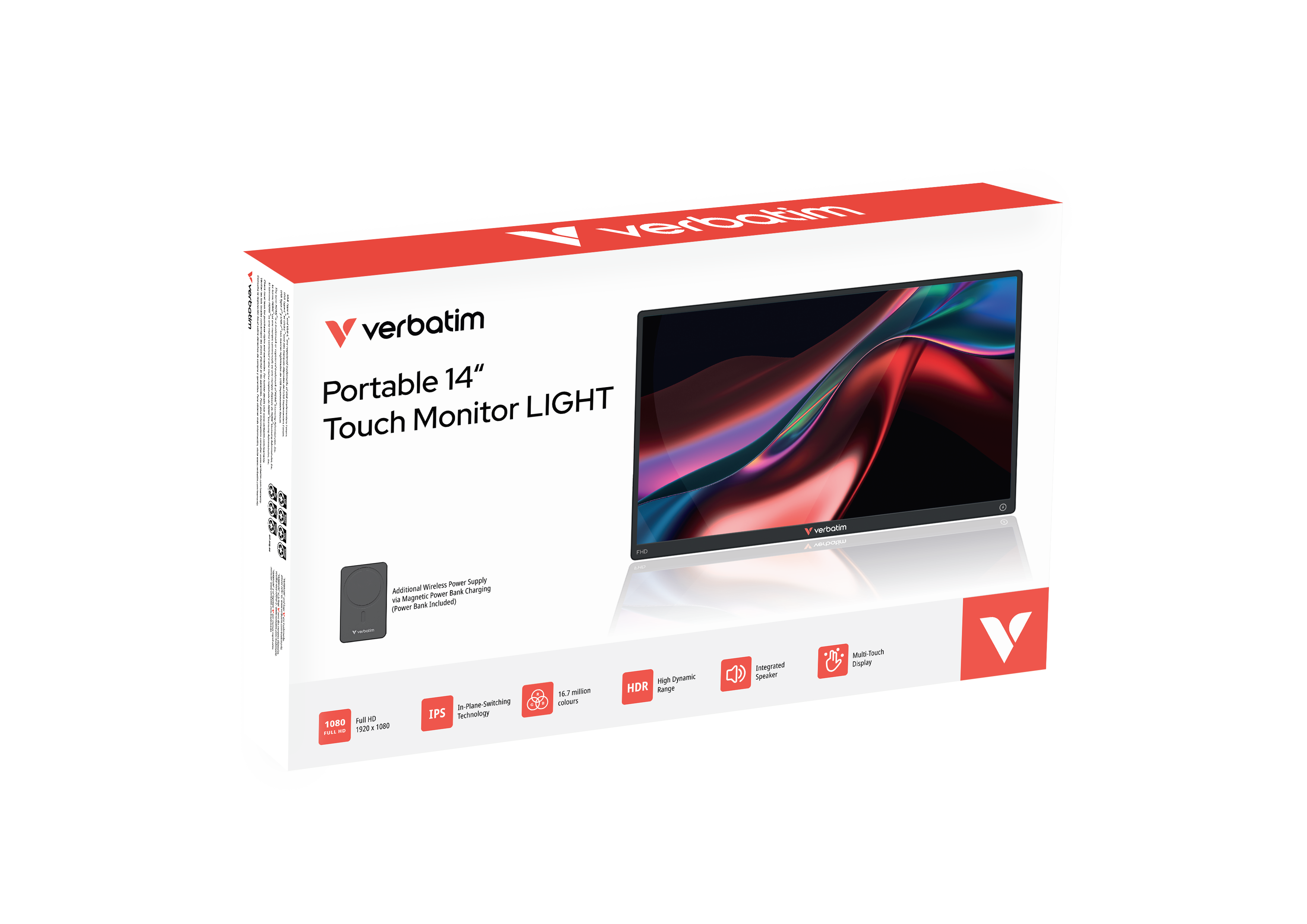 Verbatim Portable 14 FHD Touch Monitor LIGHT with Wireless Power Supply incl Power Bank 5000mAh