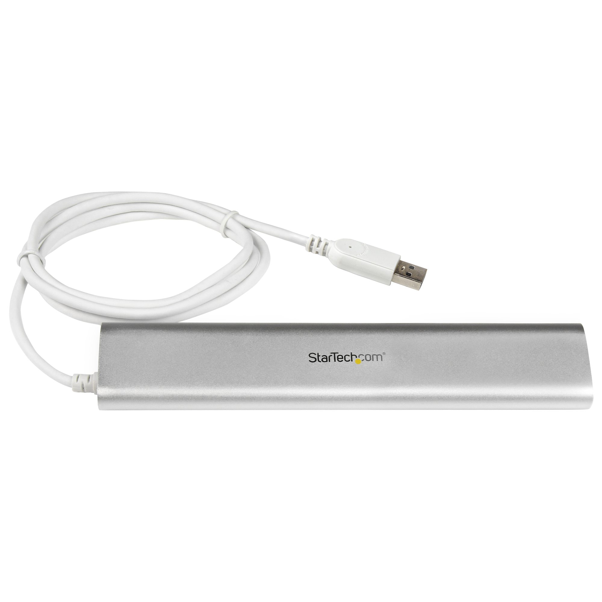 STARTECHCOM 7 Port kompakter USB 30 Hub mit eingebautem Kabel Aluminium USB Hub Silber