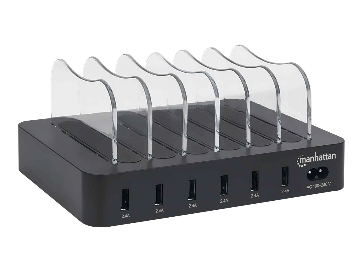 MANHATTAN 6-Port USB-Ladestation Sechs USB-A-Ports bis zu 2,4A/5V pro Port 50W Ausgangsleistung gesamt schwarz
