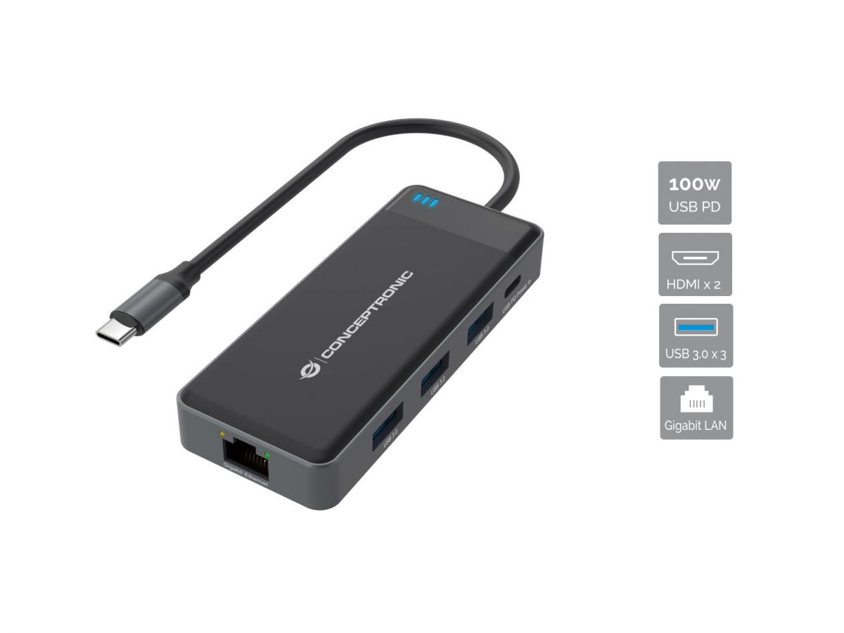 CONCEPTRONIC 71 Dock USBC2xHDMI3xUSBAGbE 25cm gr