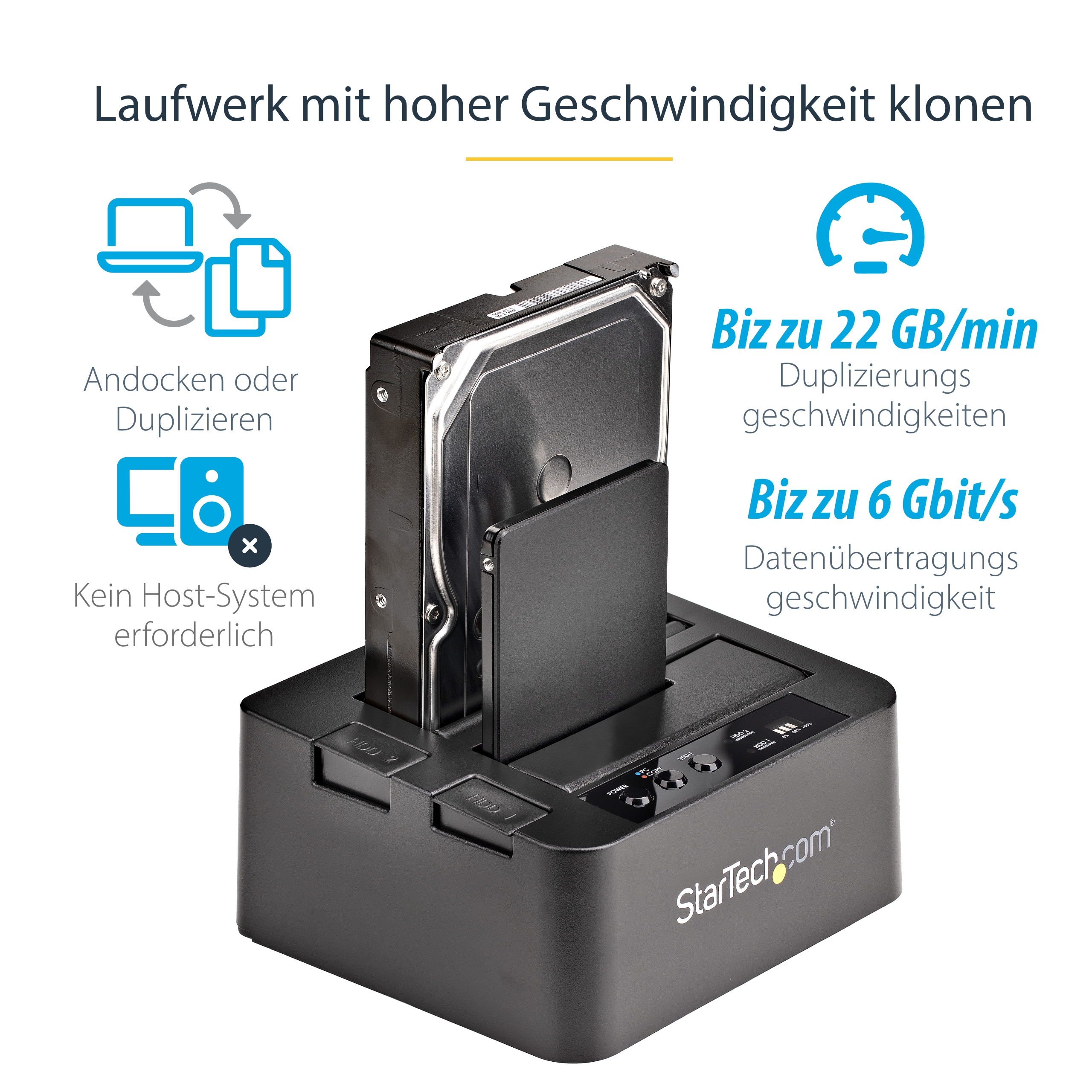 STARTECHCOM USB 30eSATA auf 6,358,89cm 2,53,5Zoll Festplatten Duplizierer Dock Kopierstation mit SATA 6Gbs fuer HDD SSD