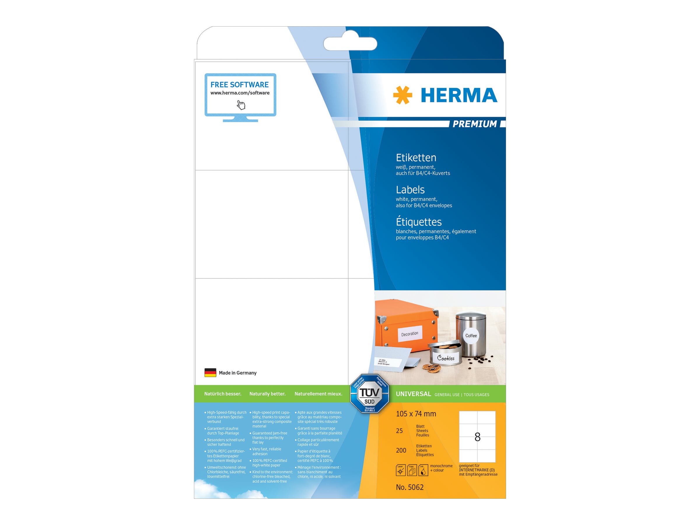 200 HERMA Etiketten 5062 weiss 105,0 x 74,0 mm 200 HERMA Etiketten 5062 weiss 105,0 x 74,0 mm