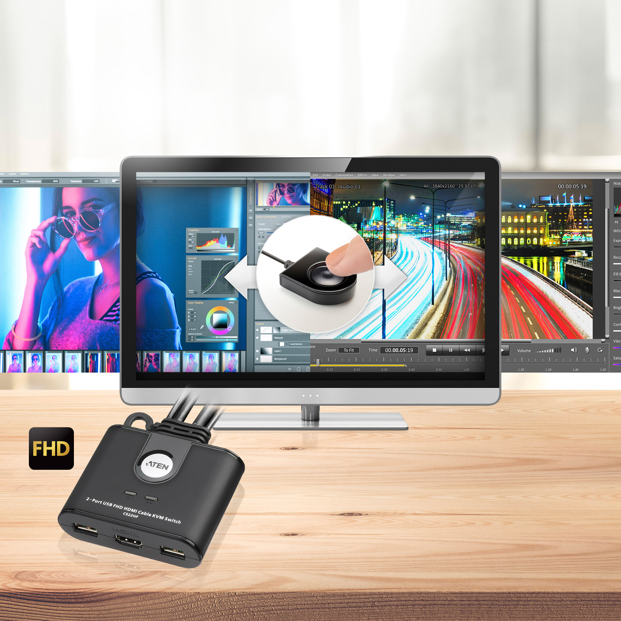 ATEN CS22HF USB FHD HDMI Kabel Switch 2-Port