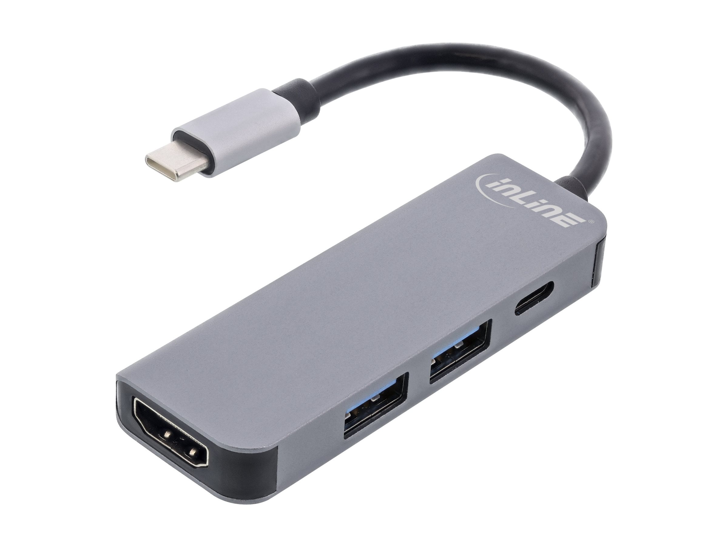 INLINE Multifunktions-HUB USB 3.2 Gen.1 2x USB-A 5Gbps HDMI 4K 30Hz USB Type-C PD 87W aluminium grau INLINE Multifunktions-HUB USB 3.2 Gen.1 2x USB-A 5Gbps HDMI 4K 30Hz USB Type-C PD 87W aluminium grau