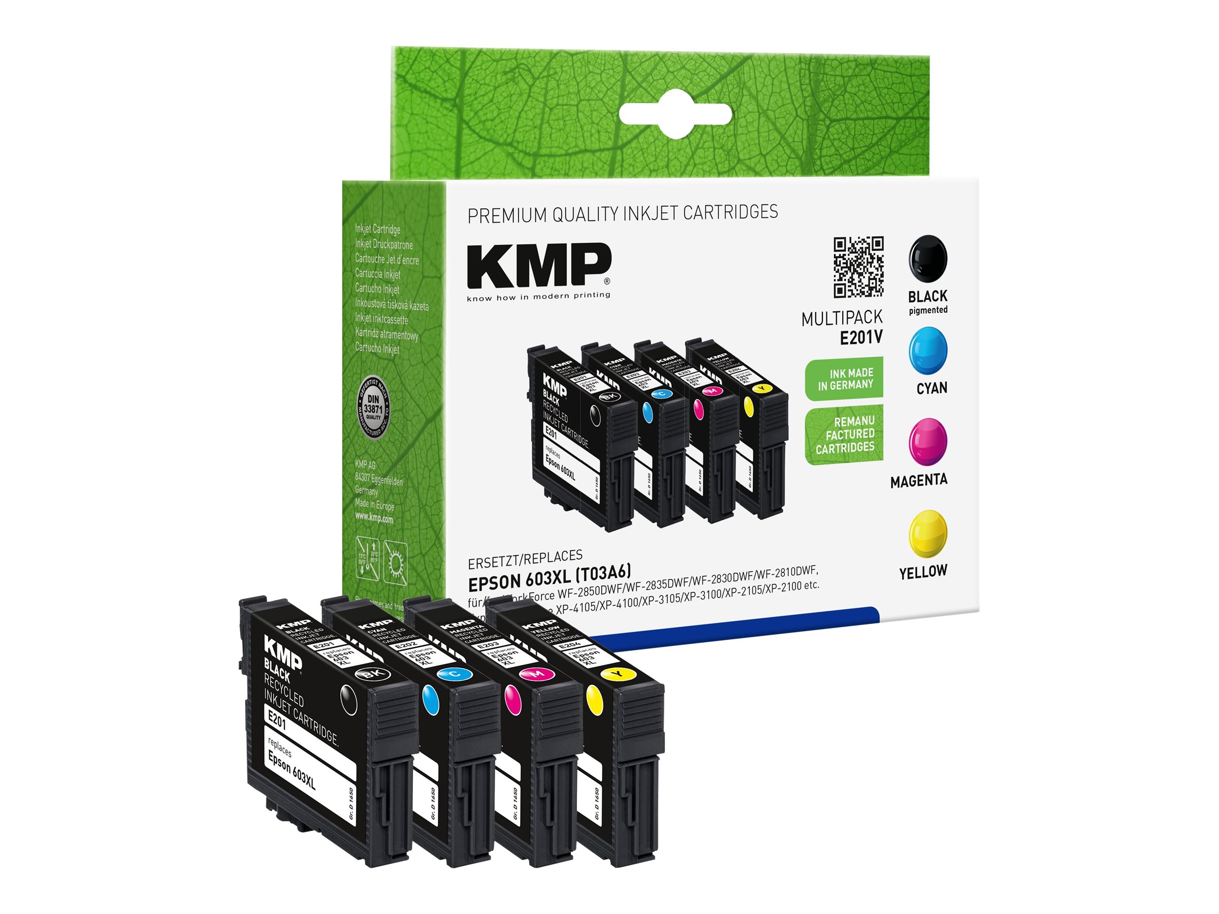 KMP E201V schwarz, cyan, magenta, gelb Druckerpatronen kompatibel zu EPSON 603XL (T03A6), 4er-Set KMP E201V schwarz, cyan, magenta, gelb Druckerpatronen kompatibel zu EPSON 603XL (T03A6), 4er-Set