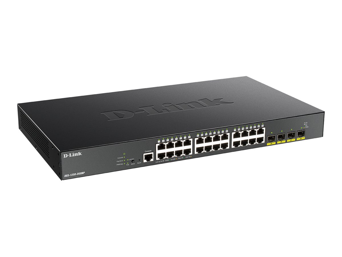 D-LINK DGS-1250-28XMP/E 28-Port Smart Managed PoE+ Gigabit Switch 24x 10/100/1000BASE-T PoE 4x 10-Gigabit-Port (SFP+)