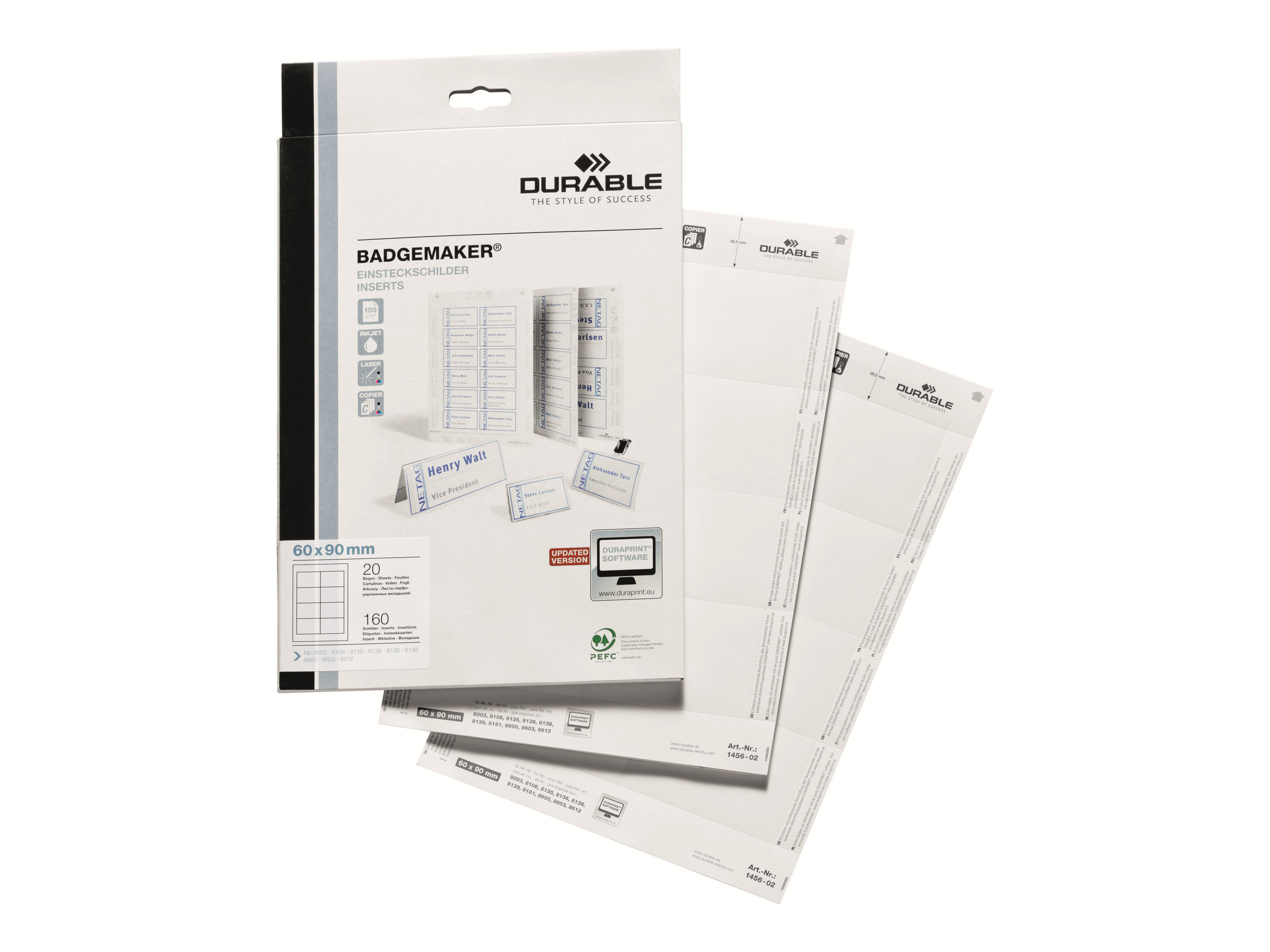 DURABLE Einsteckschilder fuer Namensschilder Badgemaker 9,0 x 6,0 cm, 160 St.