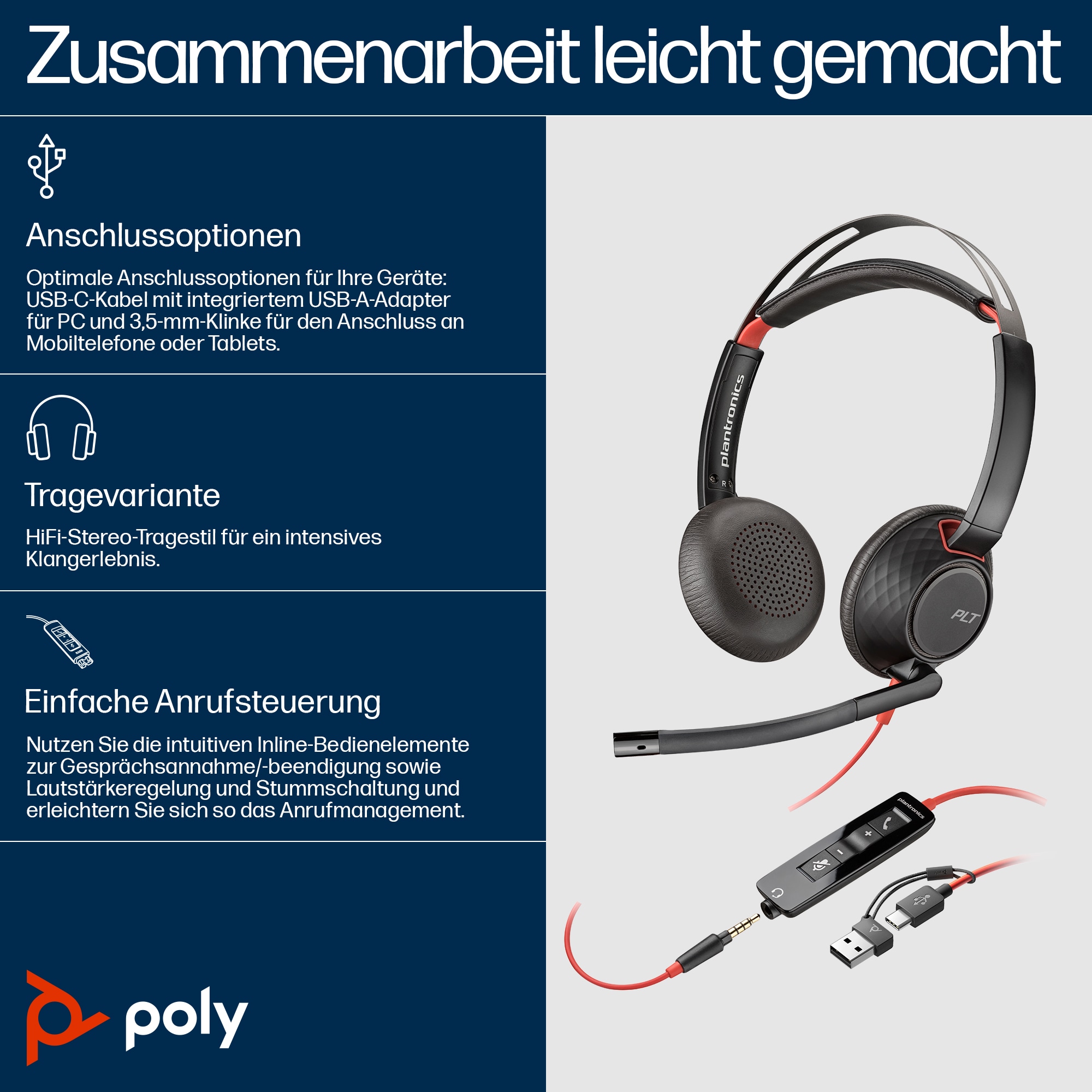 Poly Blackwire C5220 USBCA und 35mm Klinken Anschluss