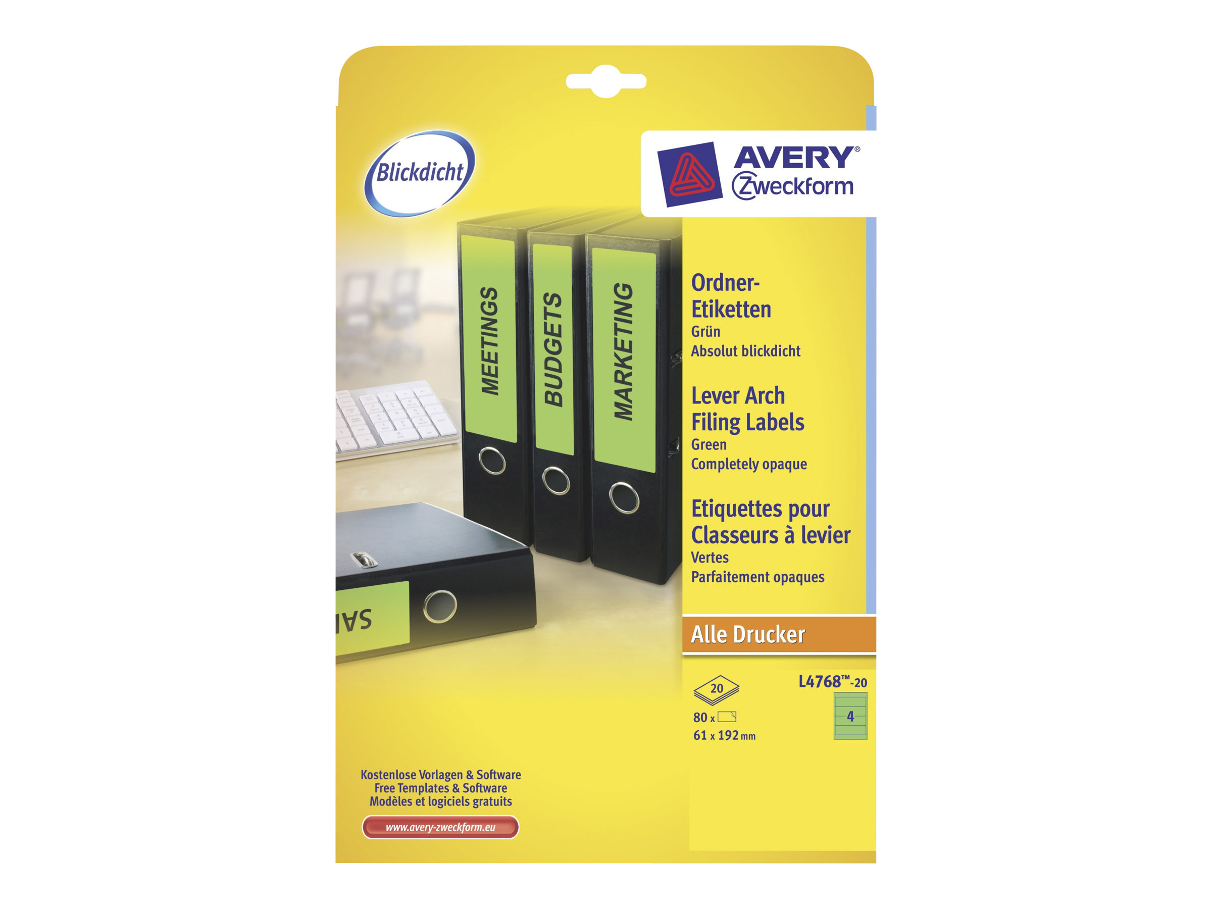 80 AVERY Zweckform Ordneretiketten L4768-20 gruen 80 AVERY Zweckform Ordneretiketten L4768-20 gruen