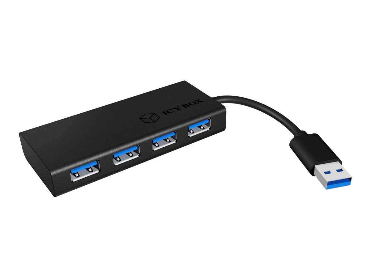 ICY BOX IB-AC6104 4-fach USB 3.0 Hub 4x USB3.0 Aluminium, schwarz + 5 V Stromanschluss fuer optionales Netzteil ICY BOX IB-AC6104 4-fach USB 3.0 Hub 4x USB3.0 Aluminium, schwarz + 5 V Stromanschluss fuer optionales Netzteil