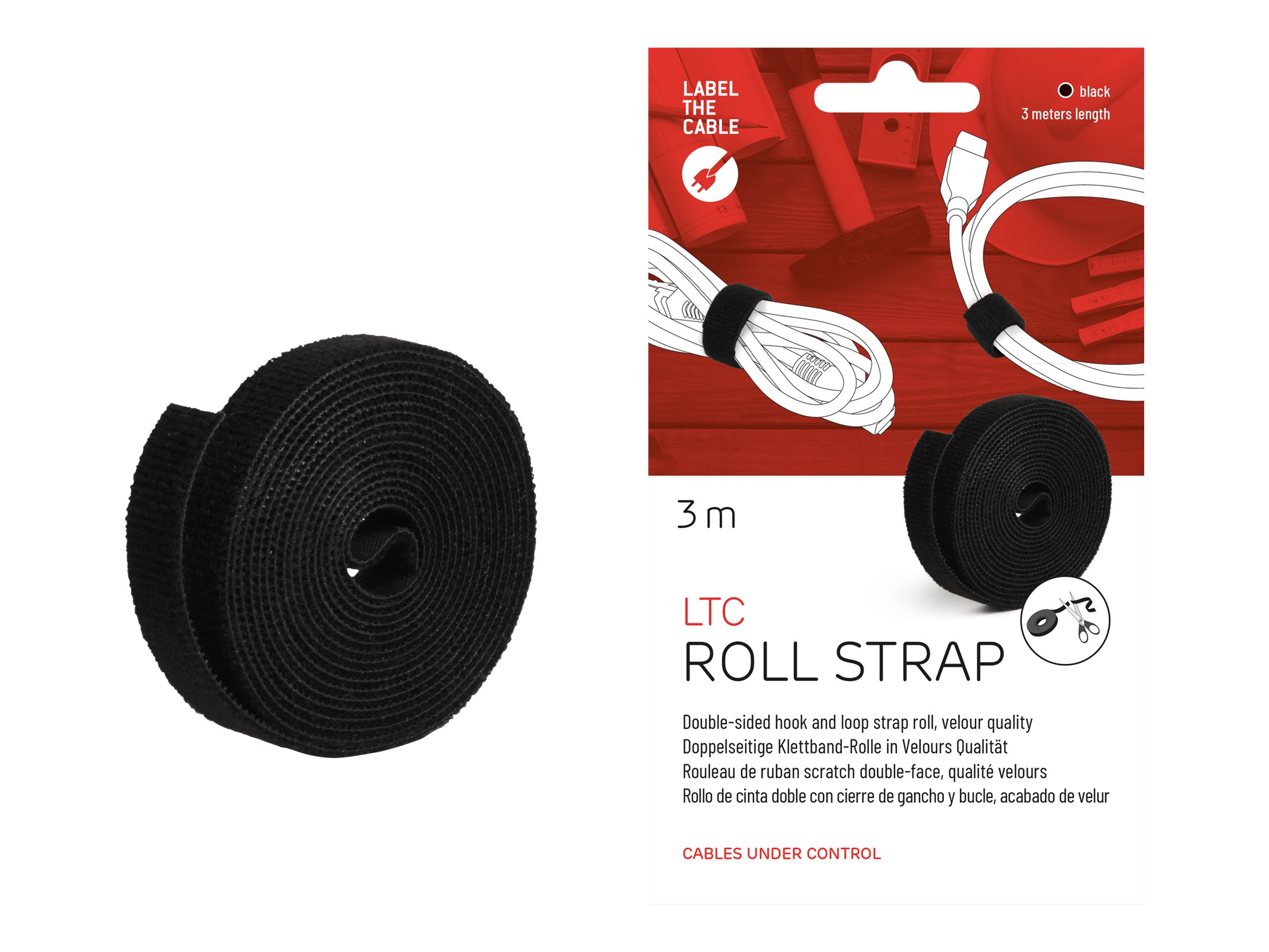 LABEL THE CABLE Klettband ROLL STRAP schwarz 3,0 m x 1,6 cm, 1 St