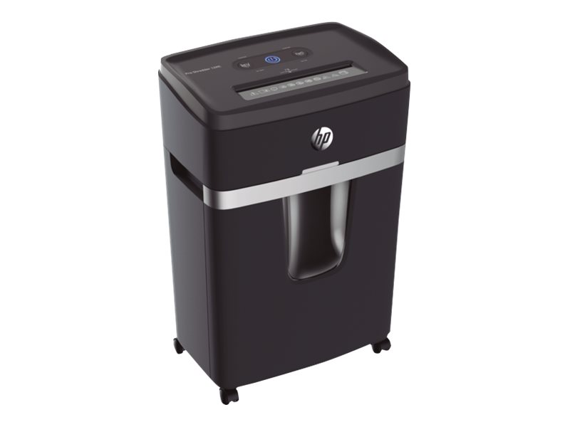 HP Pro Shredder 12MC Aktenvernichter mit Partikelschnitt P-5, 2 x 15 mm, bis 12 Blatt, schwarz
