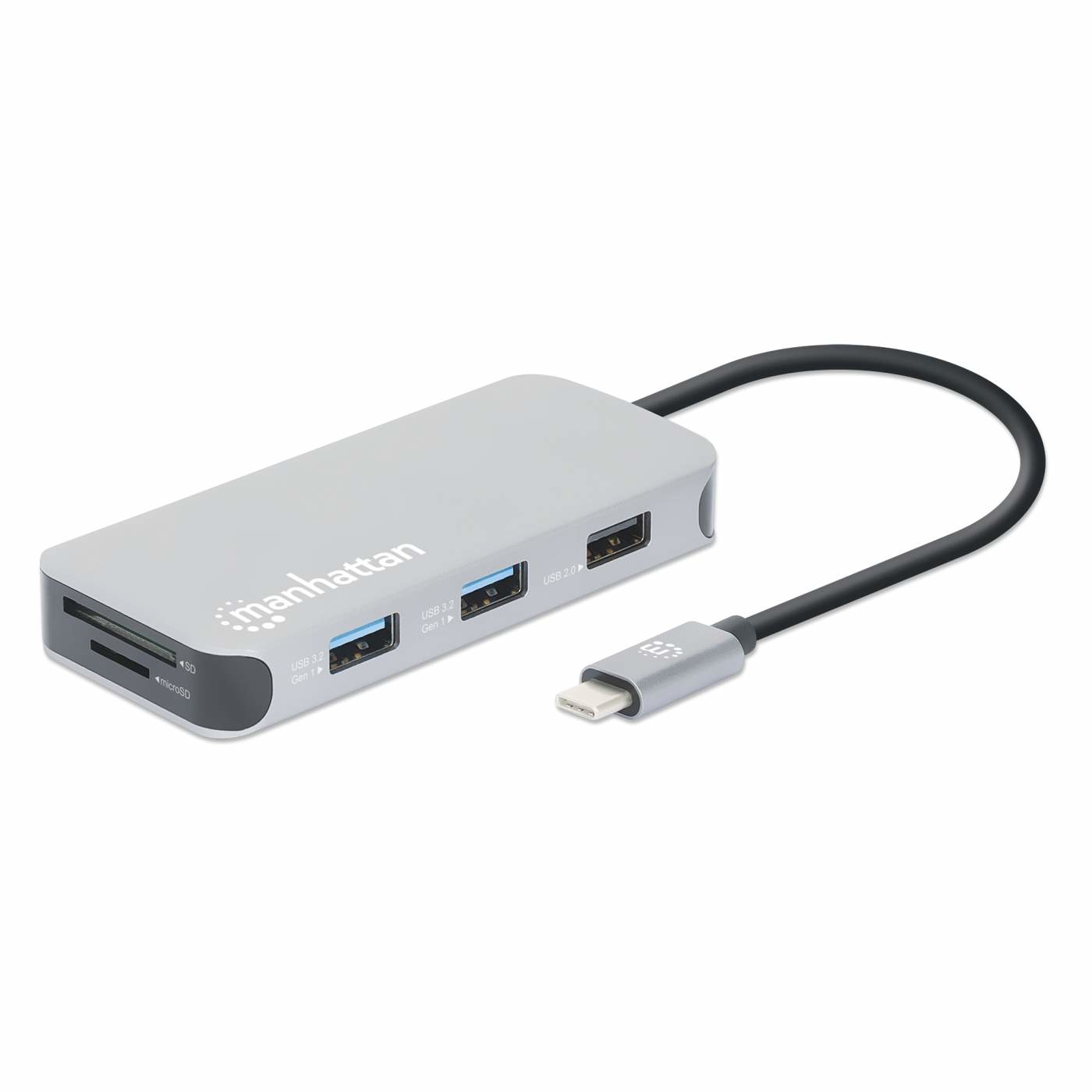MANHATTAN USBC 8in1Dockingstation mit Power Delivery 100 W Typ CStecker auf HDMI 4K30Hz 3x USBA 5 Gbits RJ45 Kartenleser Alu