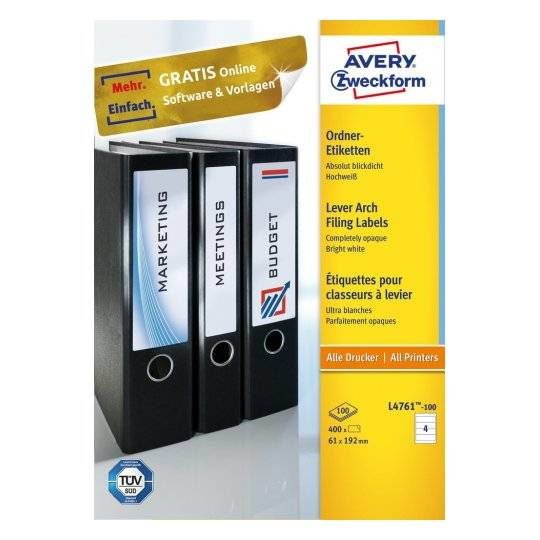 400 AVERY Zweckform Ordneretiketten L4761-100 weiss