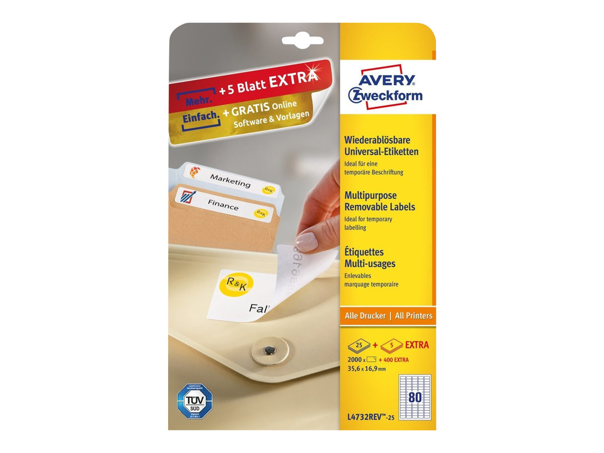 2.400 AVERY Zweckform Etiketten L4732REV-25 weiss 35,6 x 16,9 mm 2.400 AVERY Zweckform Etiketten L4732REV-25 weiss 35,6 x 16,9 mm