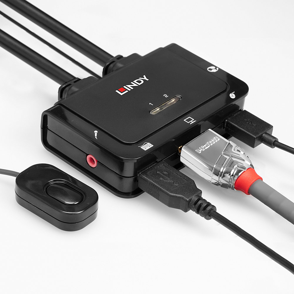 LINDY 2 Port HDMI 20 18G USB 20 Cable KVM Switch mit Audio