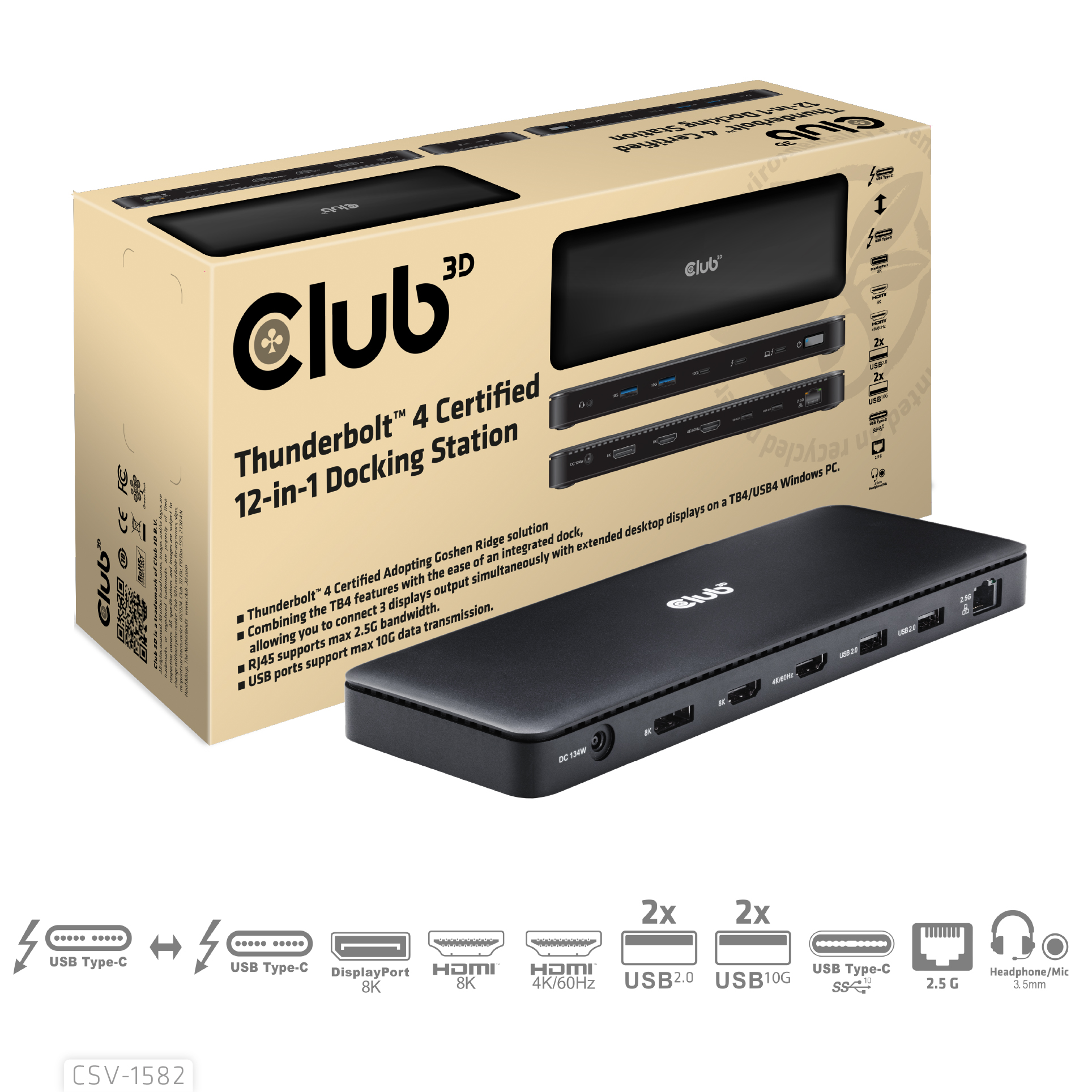 Club3D Thunderbolt4 12in1 Dockingstation 3 Displays StBu