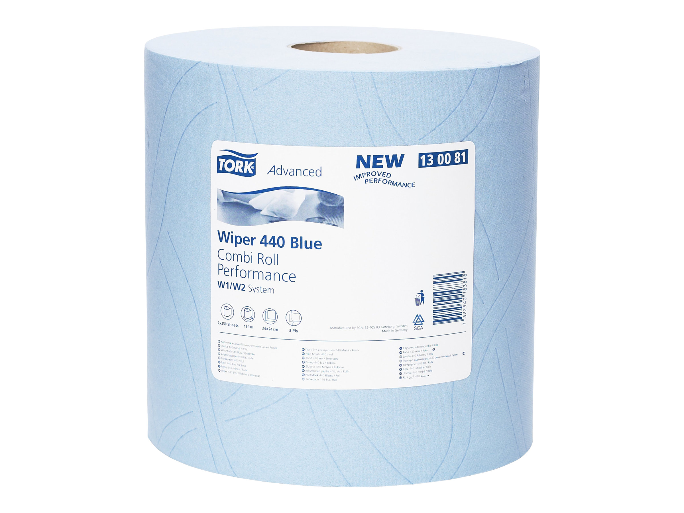 2 TORK Putztuchrollen Advanced 440 3-lagig blau, 350 BlÃ¤tter