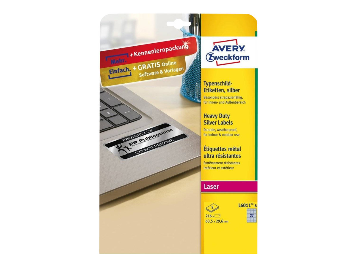 216 AVERY Zweckform Typenschildetiketten L6011-8 silber 63,5 x 29,6 mm