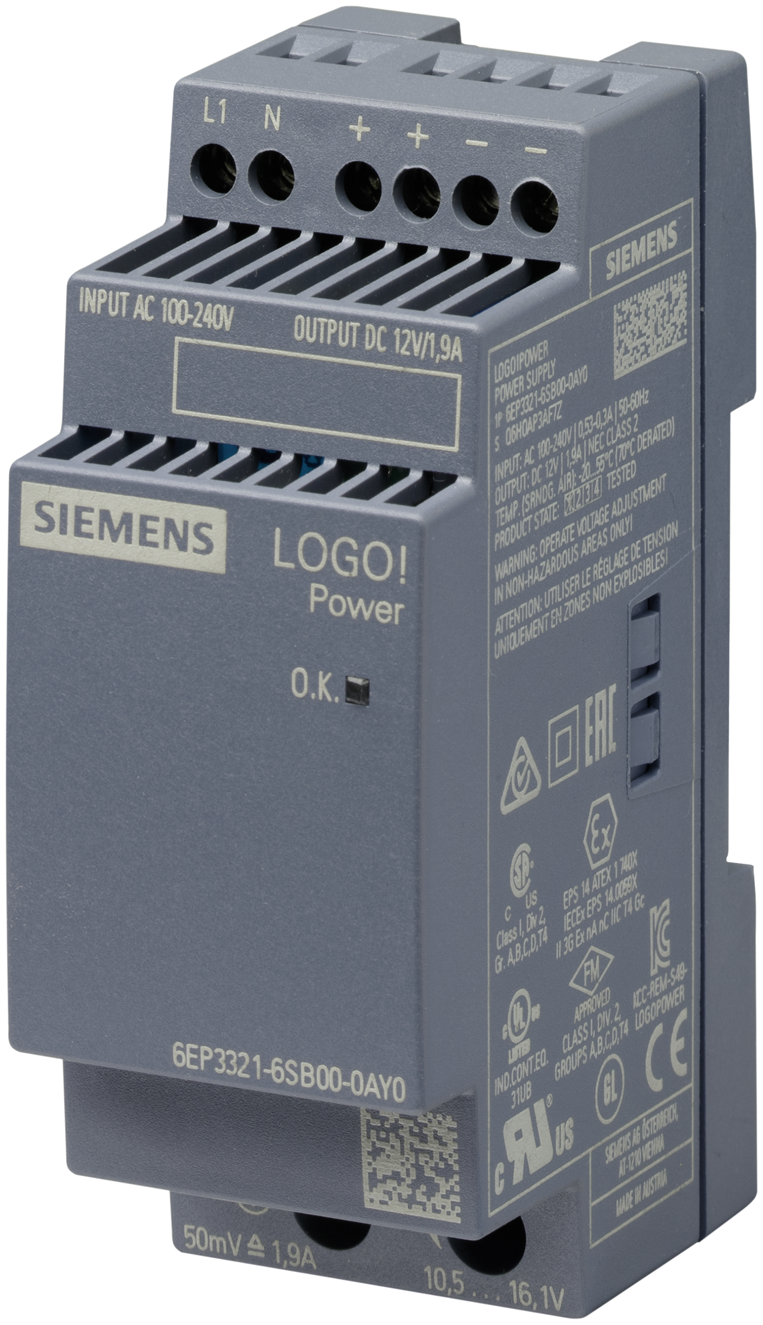 Siemens Stromversorgung LOGO!Power 1phasig DC 12 V/1,9 A Siemens Stromversorgung LOGO!Power 1phasig DC 12 V/1,9 A