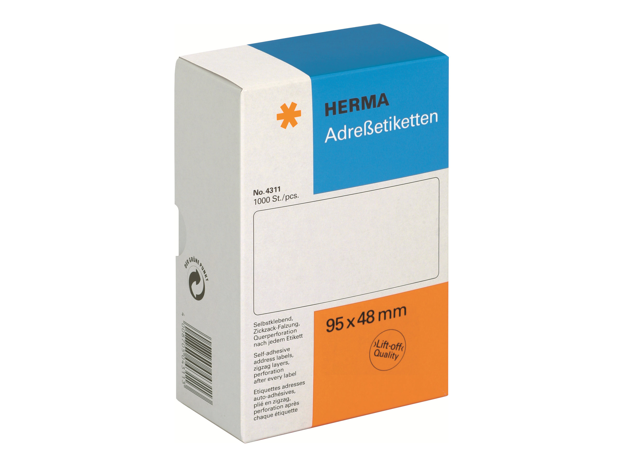 1.000 HERMA Adressetiketten 4311 weiÃ 95,0 x 48,0 mm