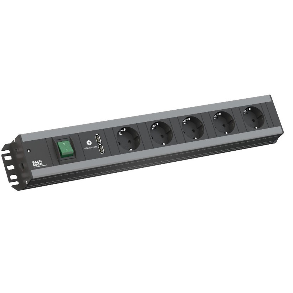 Bachmann Handwerkerleiste 5-fach 90?, USB-Charger, schwarz 2,0m. mit Schalter