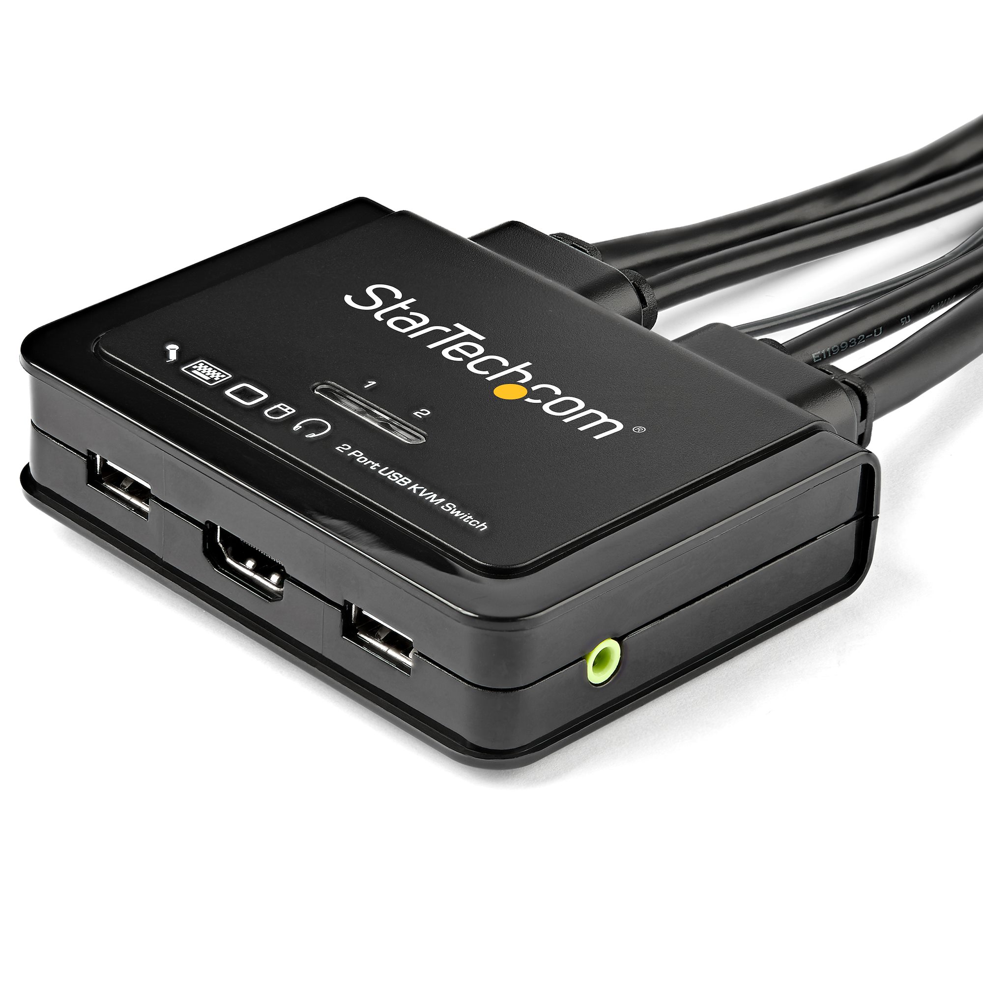 STARTECHCOM 2 Port HDMI KVM Switch with 4 Foot BuiltIn Cables OS Independent Support for 35mm Audio USB 4K 60Hz