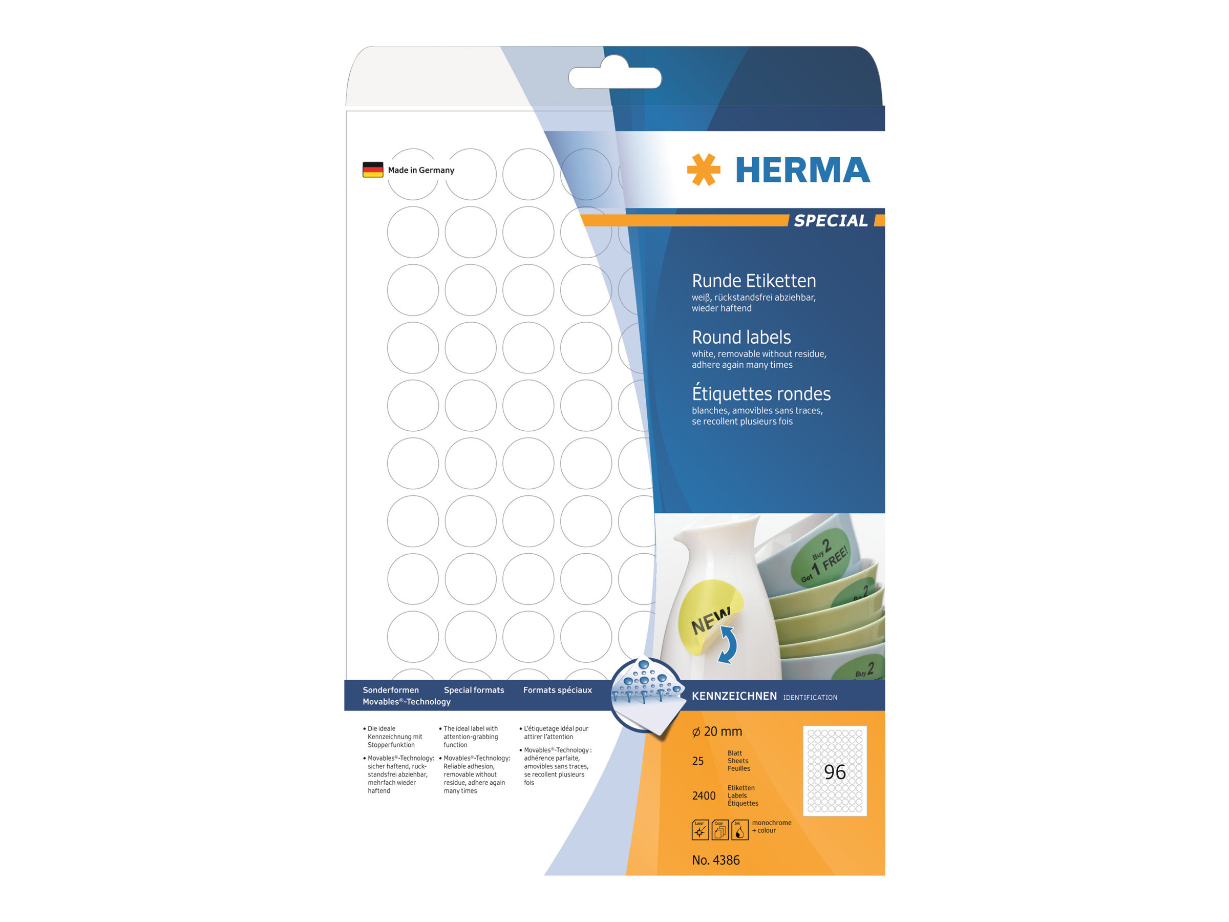 2.400 HERMA Etiketten 4386 weiss 20,0 x 20,0 mm 2.400 HERMA Etiketten 4386 weiss 20,0 x 20,0 mm