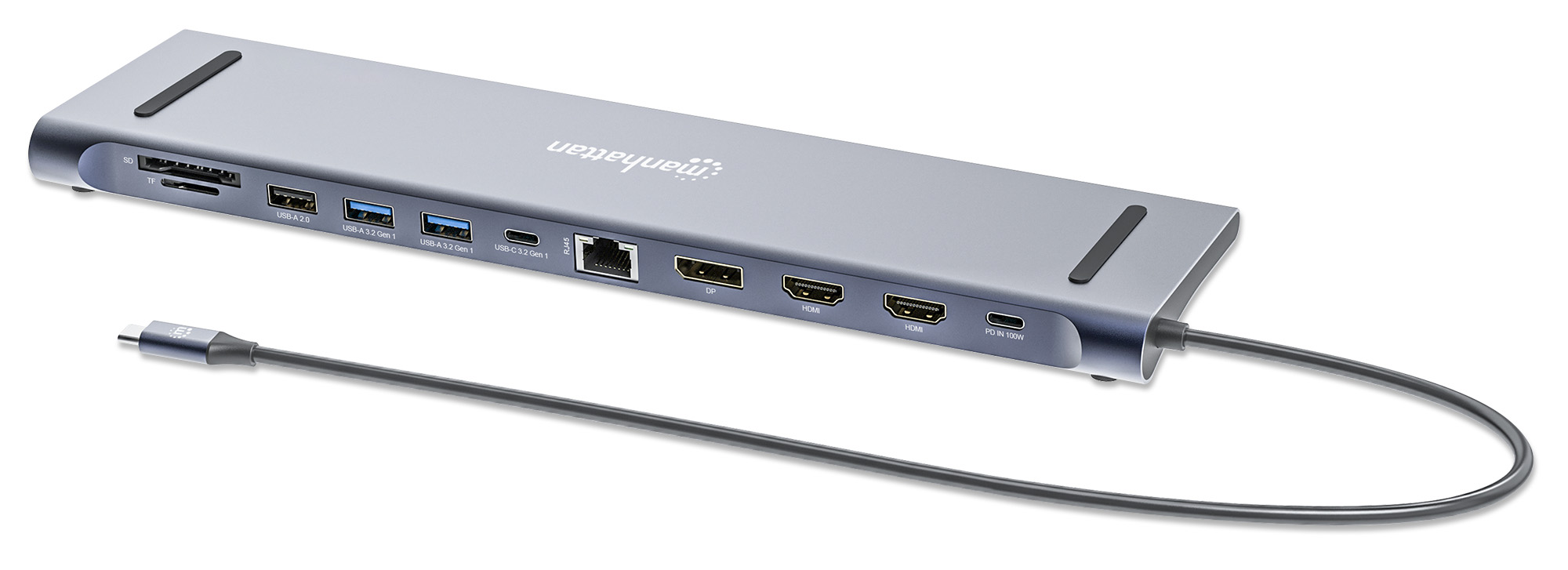 MANHATTAN USBC PD Dockingstation 2xHDMI 1xDisplayPort bis 4K 3xUSBA 1xUSBC bis 5 Gbits USBC PD 100W RJ45 SDMicroSD 3,5mm Audio