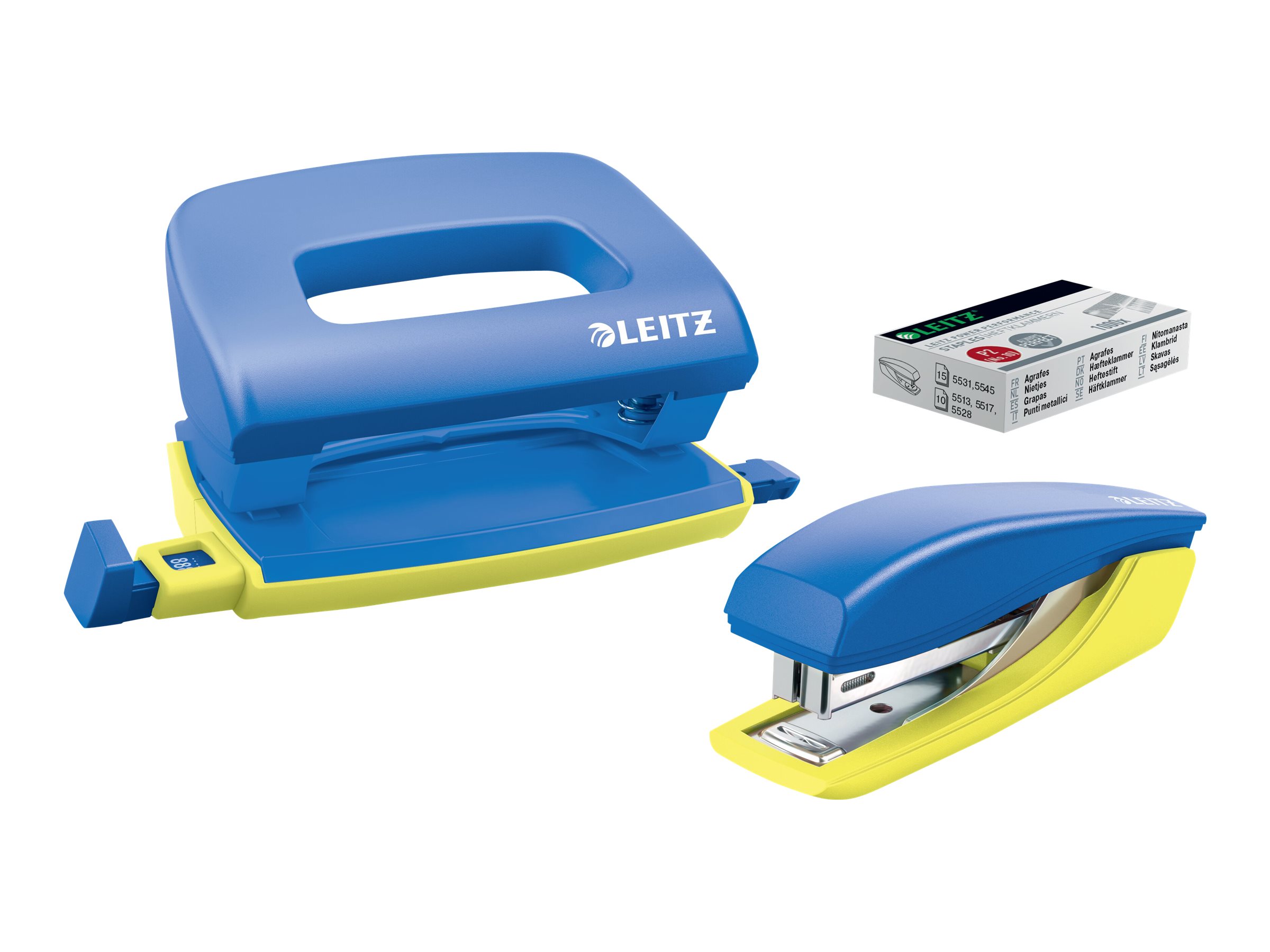 LEITZ Locher und Heftgeräte Set Urban Chic blaugelb