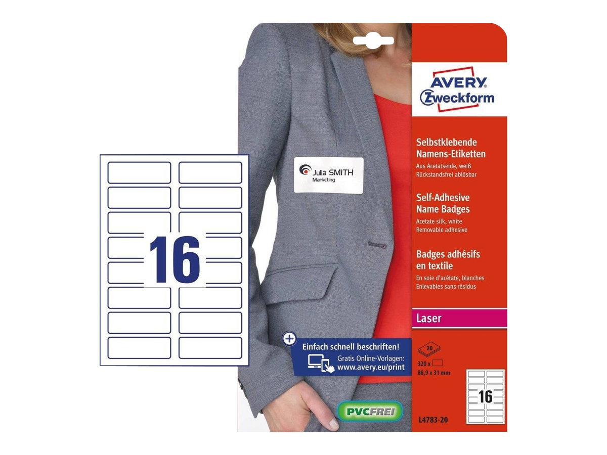 AVERY Zweckform Namensetiketten L478320 weiß 88,9 x 31,0 mm, 20 Blatt