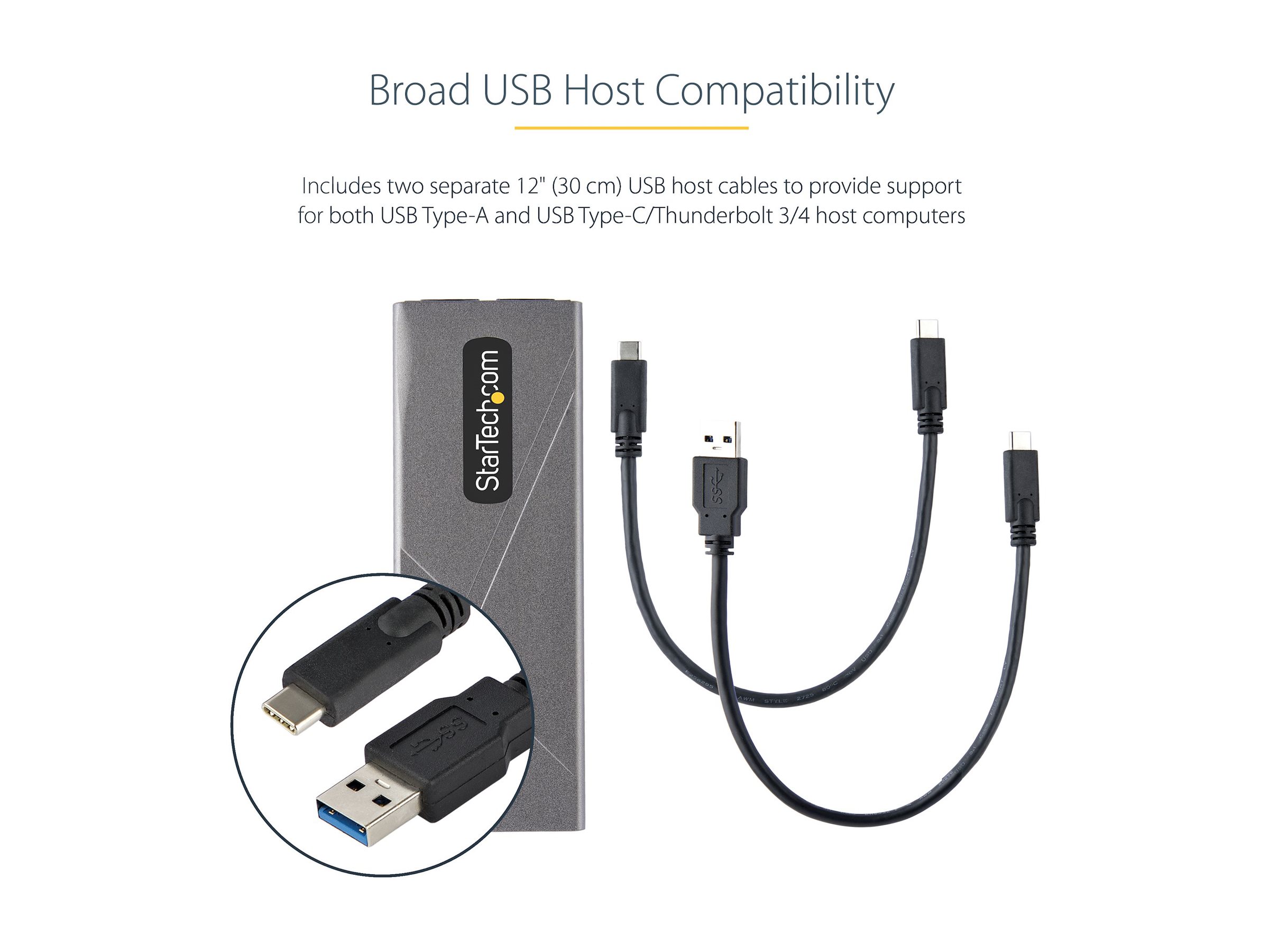 StarTech.com USB-C 10Gbps to M.2 NVMe or M.2 SATA SSD Enclosure, Tool-free M.2 PCIe/SATA NGFF SSD Enclosure, Portable Aluminum Case, USB Type-C & USB-A Host Cables, For 2230/2242/2260/2280 - Works w/ Thunderbolt 3 (M2-USB-C-NVME-SATA) - Speichergehäuse -