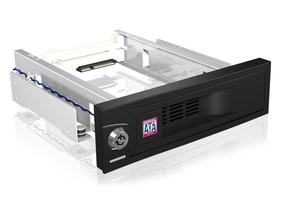 ICY BOX IB-168SK-B HDD Wechselrahmen traegerlos fuer 8,9cm 3.5Zoll SATA HDDs Schloss 13,3cm 5.25Zoll Edelstahl-Kunststoff schwarz