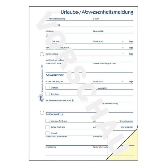 AVERY Zweckform Urlaubsabwesenheitsmeldung Formularbuch 1753