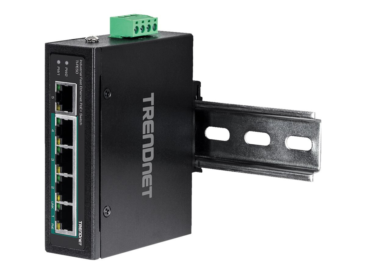 5-Port Industrial Fast Eth. PoE+ DIN-Rail Switch