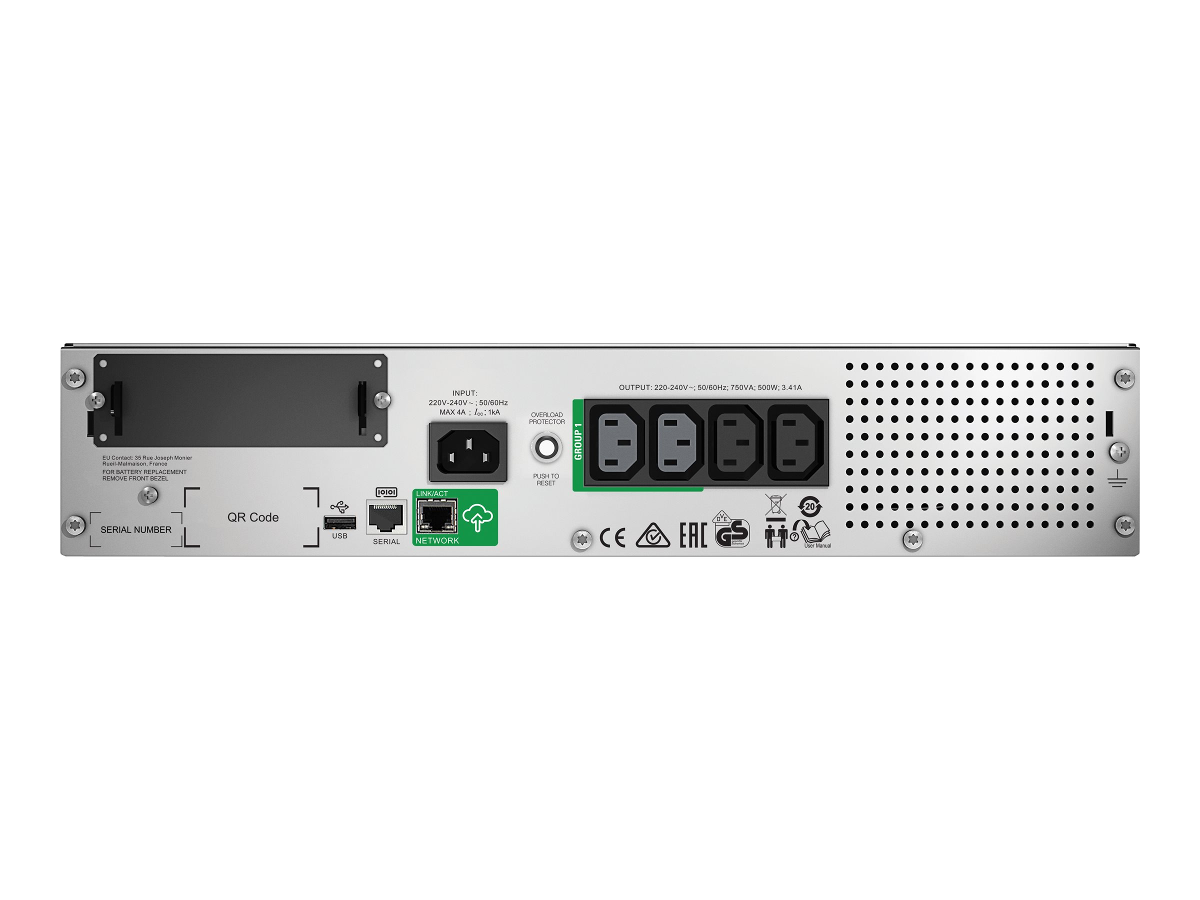APC Smart-UPS 750VA LCD 230V RM 2U SmartSlot USB 5min Runtime 500W with SmartConnect