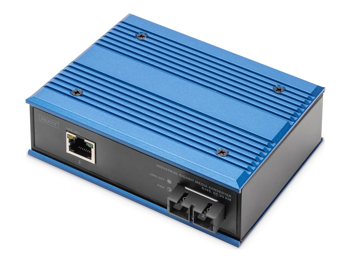 DIGITUS Industrial Gigabit Ethernet Media Converter SM SC connector 1310nm up to 20km