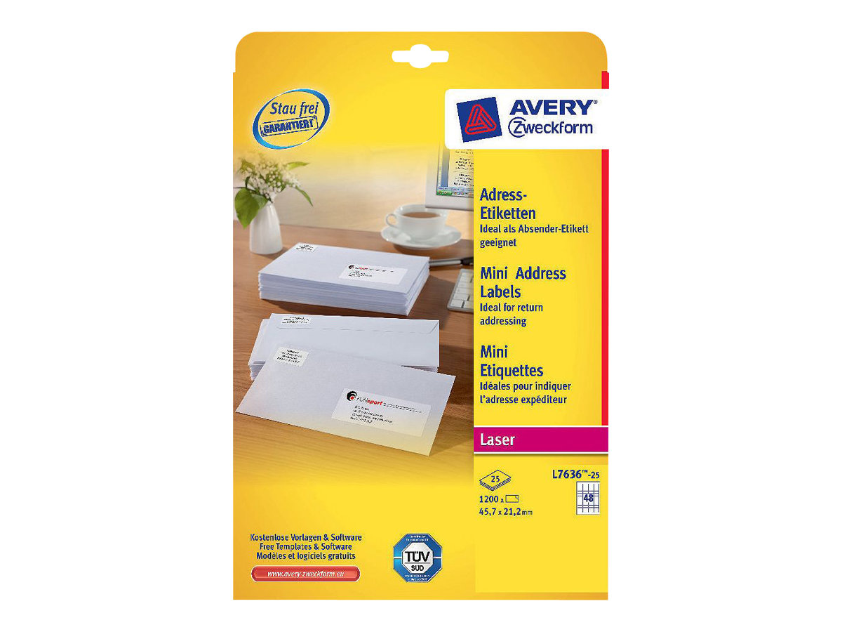 1.200 AVERY Zweckform Adressetiketten L7636-25 weiÃ 45,7 x 21,2 mm
