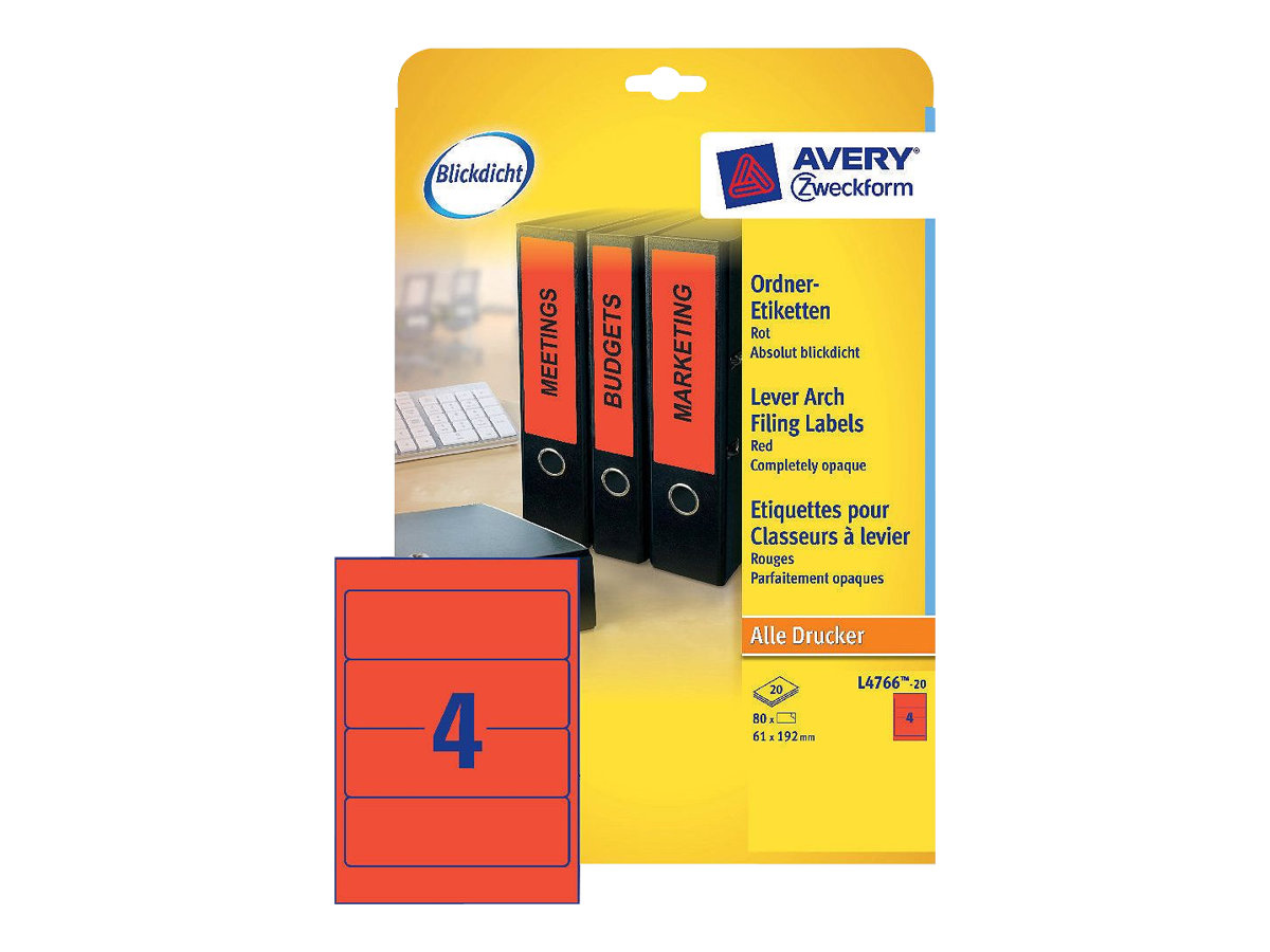 80 AVERY Zweckform Ordneretiketten L4766-20 rot